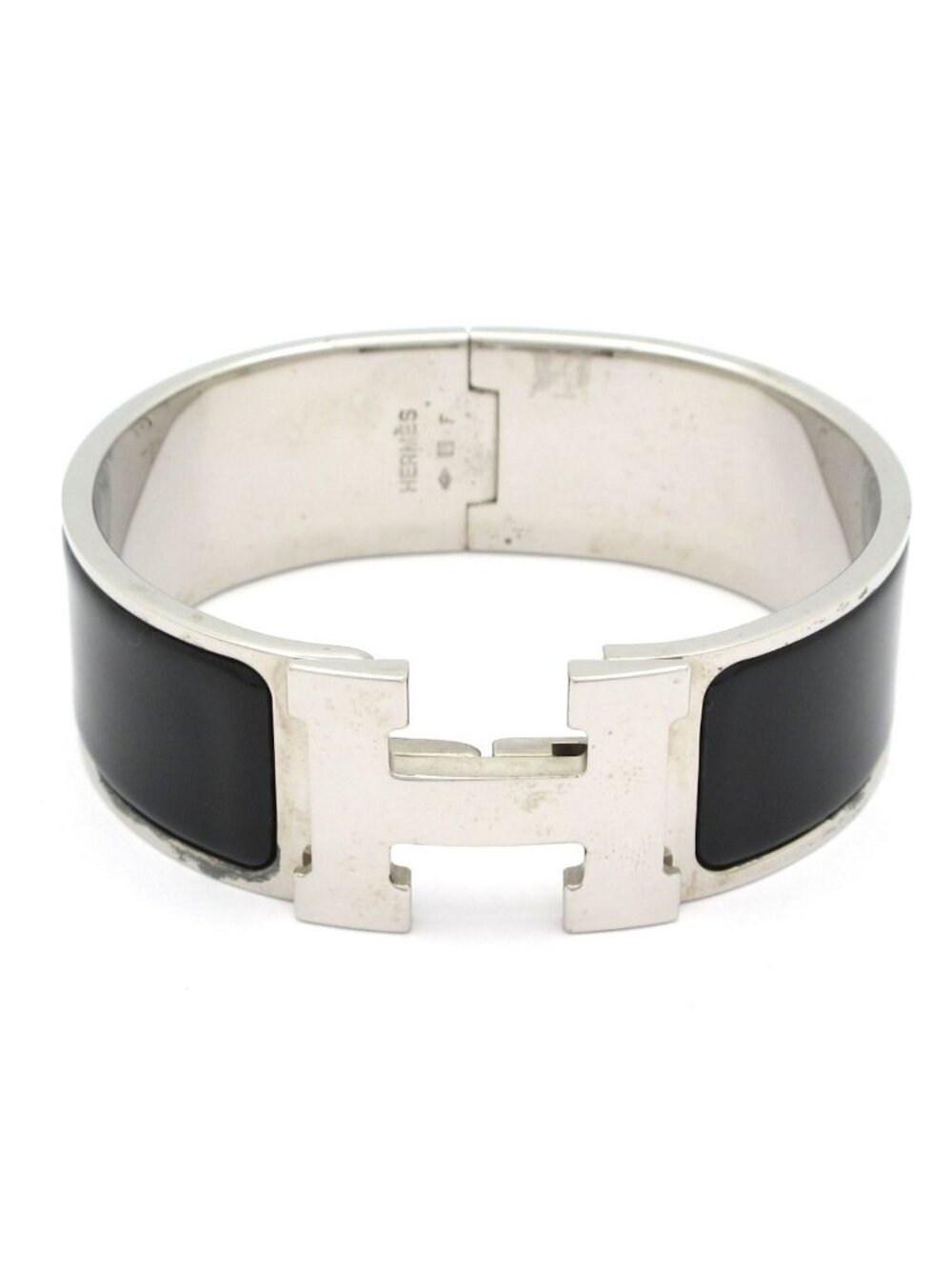 Hermes Bangle Clic Clac Leather Silver Black Bracelet